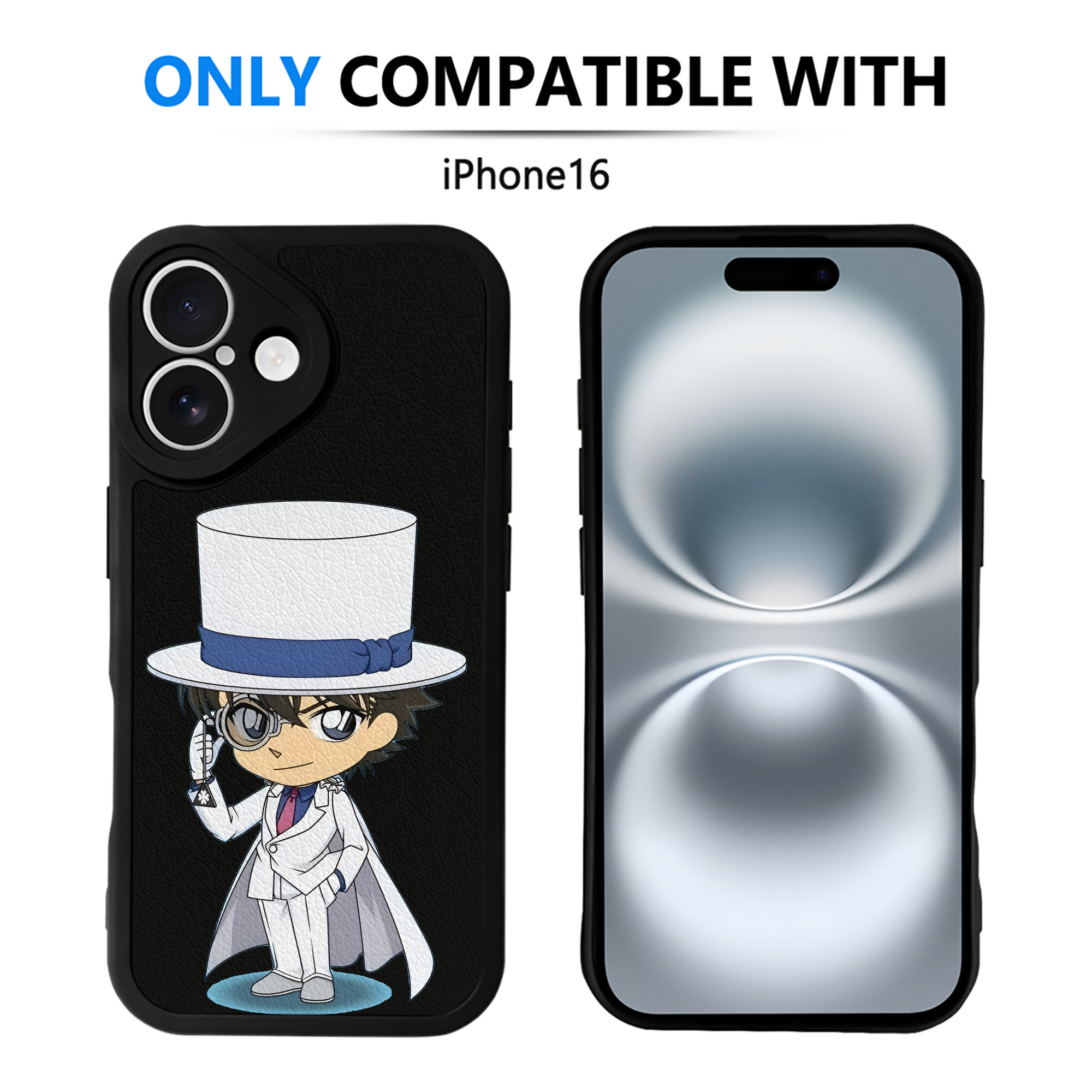 （画像用） 名探偵コナン くろば かいと Detective Conan Kuroba Kaito 【iPhone 16シリーズ対応】シリコンスマホケース（レザー調） 材質：シリコン